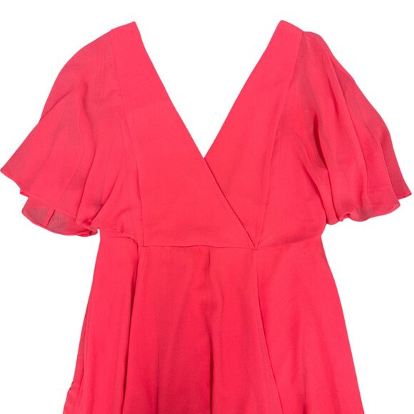 Women's ASOS Mango Red Flutter Sleeve V-Neckline Dress- Size 12 - Picture 3 of 11